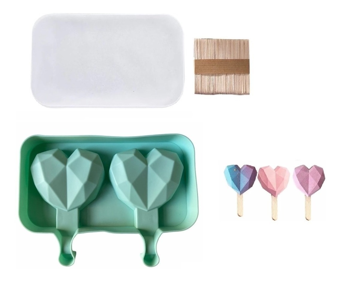 Genérico - Moldes De Silicona Para Helados Corazón Geometrico 2 Paletas