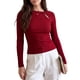 thumbnail image 1 of INSPIRE CHIC Camisetas Térmicas de Mujer con Nudo y Recorte, Manga Larga, Cuello Redondo, Ajuste Delgado, Grande Rojo, 1 of 5