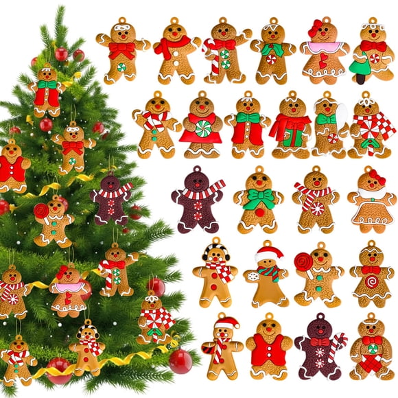 Adornos navideños para hombre con pan de jengibre Garma, 24 unidades, con cintas