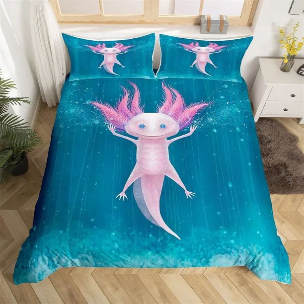 Galaxy Duvet Cover Twin King Cute Axolotl Bedding Set Cartoon Salamander Comfortable Cover Polyester Ocean Sealife Bedspread Cover