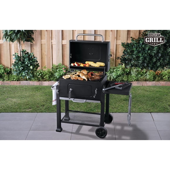Parrilla a carbón con tapa y mesa lateral premium