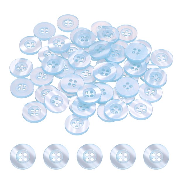Uxcell 50pcs Botón de Costura 15mm 4 Agujeros Botones Redondos de Resina para Manualidades, Azul