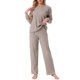 thumbnail image 1 of INSPIRE CHIC Conjuntos de pijamas de punto acanalado para mujer 2 piezas, parte superior de manga larga y pantalones, ropa de dormir, pijamas, ropa de estar en casa M Camel, 1 of 5