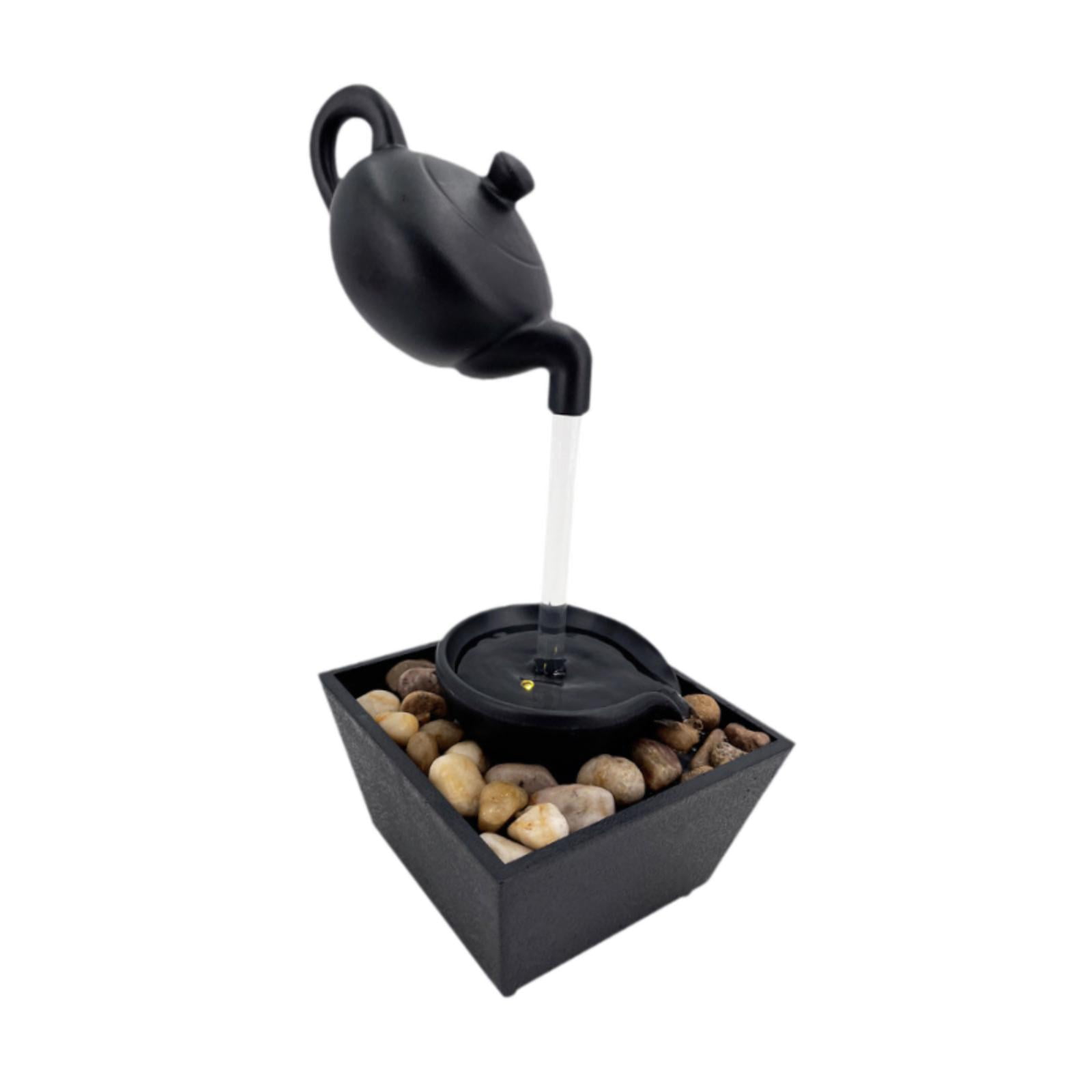 Magideal - Tetera Flotante, Fuente De Agua, Decoración De Cascada De Mesa Con Luz Y Piedras, Decoración Del Hogar Para Dormitorio, Decoración Para Sala De Estar