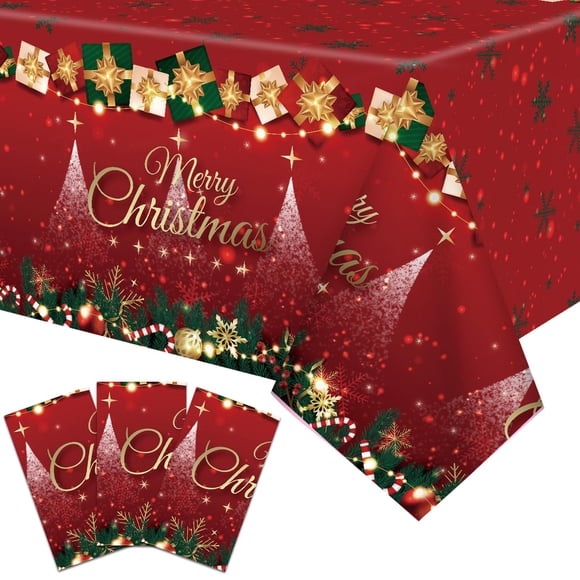 Manteles navideños de plástico, 3 unidades, 137 x 274 cm, color rojo Jremreo