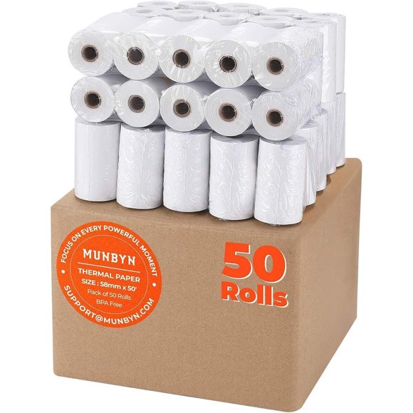 MUNBYN 2 1/4 pulgadas x 50 pies de papel térmico, 50 rollos, sin BPA
