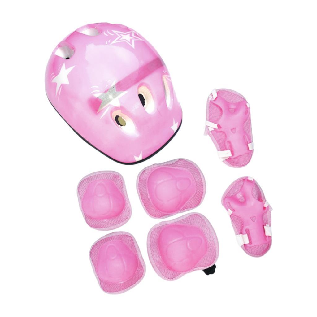 Magideal - 7 Piezas/Juego De Casco De Bicicleta Para Niños, Casco De Patín Con Rodilleras, Coderas Y Muñequeras, Casco De Patineta Para Adolescentes Para Niñas P Rosa
