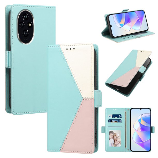 Cartera de PU Tricolor para Honor 200 con Ranuras y Soporte, Verde