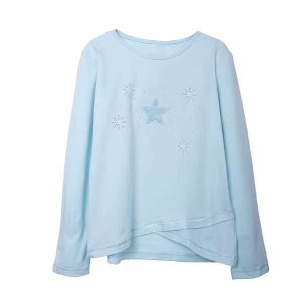 Polera Niña Manga Larga Estampado Floral Palo Aqua