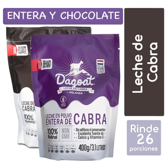 Pack Mix Leche de Cabra en polvo ( 1 Entera /1Chocolate) Dagoat 400grs