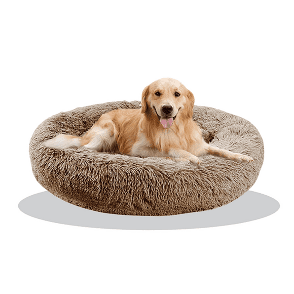 Cama Antiestrés Felpa para Mascotas Perros Gatos 80cm Marrón Claro