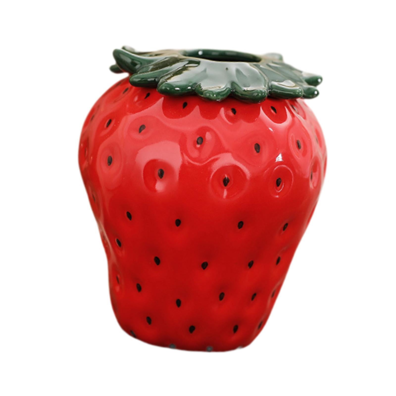 Magideal - Jarrón Decorativo Florero Decoración De Fresas Arte Cocina Dormitorio Escritorio Mesa Centro De Mesa Estante Jarrón De Cerámica Regalo De Inauguración Pequeño