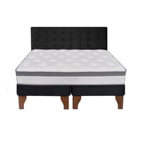 5° Sueño - Cama Europea Stella 2 Plazas + Respaldo Capitoné Madera Negro
