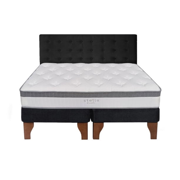 Cama Europea Stella 2 Plazas + Respaldo Capitoné Madera Negro