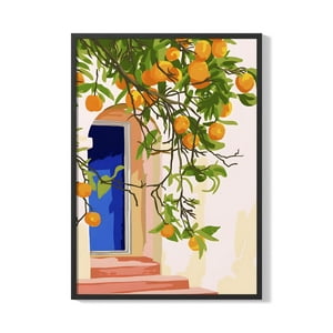 Creango - Cuadro Poster Enmarcado Paisaje Arbol De Naranjas Decorativo