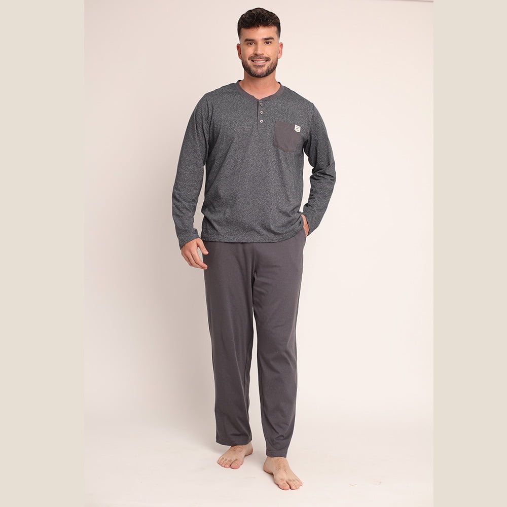 Mon Amour - Pijama Algodón Liso Tela Melange Abotonado 2612074 - Xxl