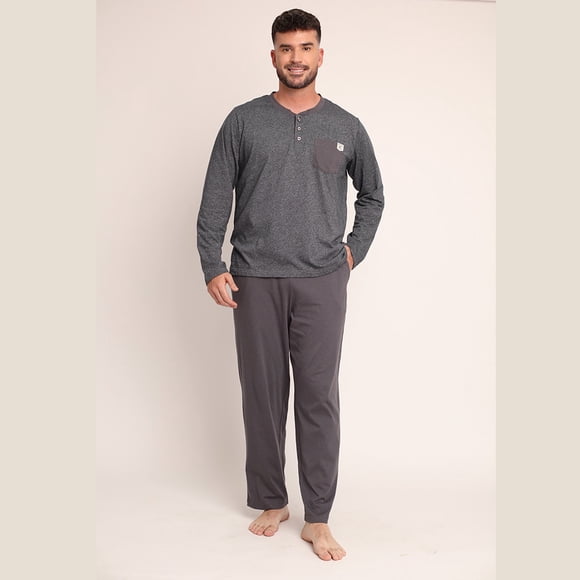 Pijama algodón liso tela melange abotonado 2612074 - XXL