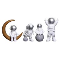 Magideal - 4X Lindo Astronauti Estatua Modelo Resina Ornamento Pequeña Sala Estante Librería Chimenea Astronauti Estatuilla Escultura Decoración Para Hogar Niños , Plata Blanca