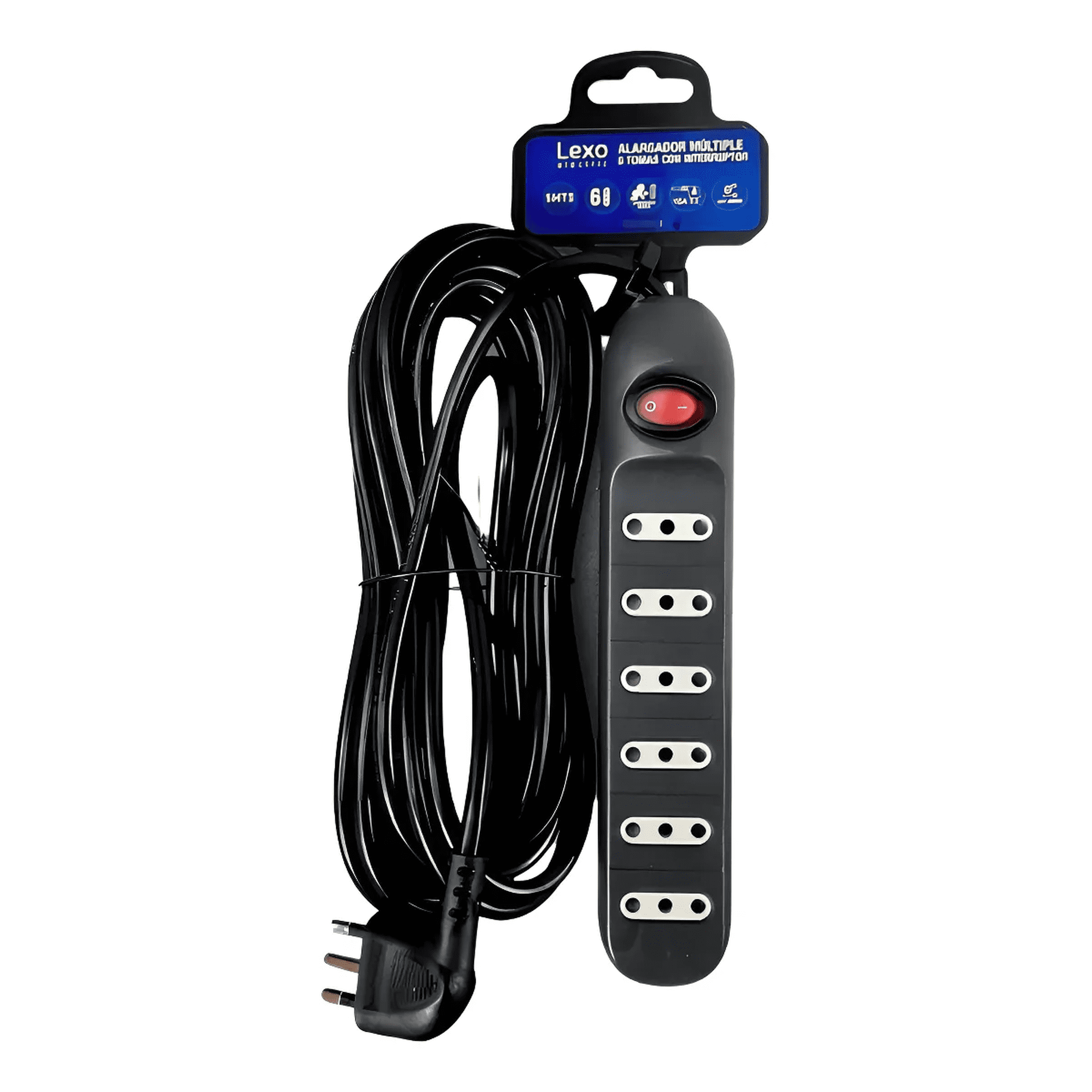 Alargador Zapatilla Lexo 6 Tomas 3m 10a Protección Sobrecarga Negro