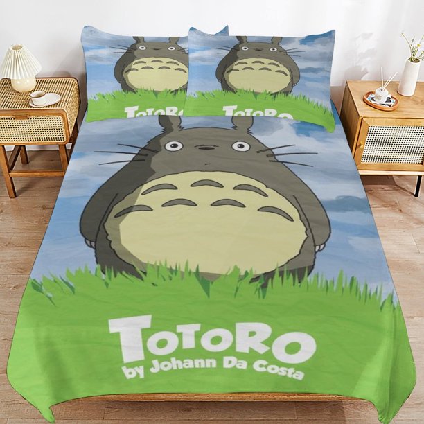 x56 My Neighbor Totoro Bed Duvet Cover Microfiber Bedding Sets 3D Printed Lightweight 3 Piece Comforter Sets, 1 Duvet Cover And 2 Pillow Shams for Kids Boys Girls 79"x90" jn56