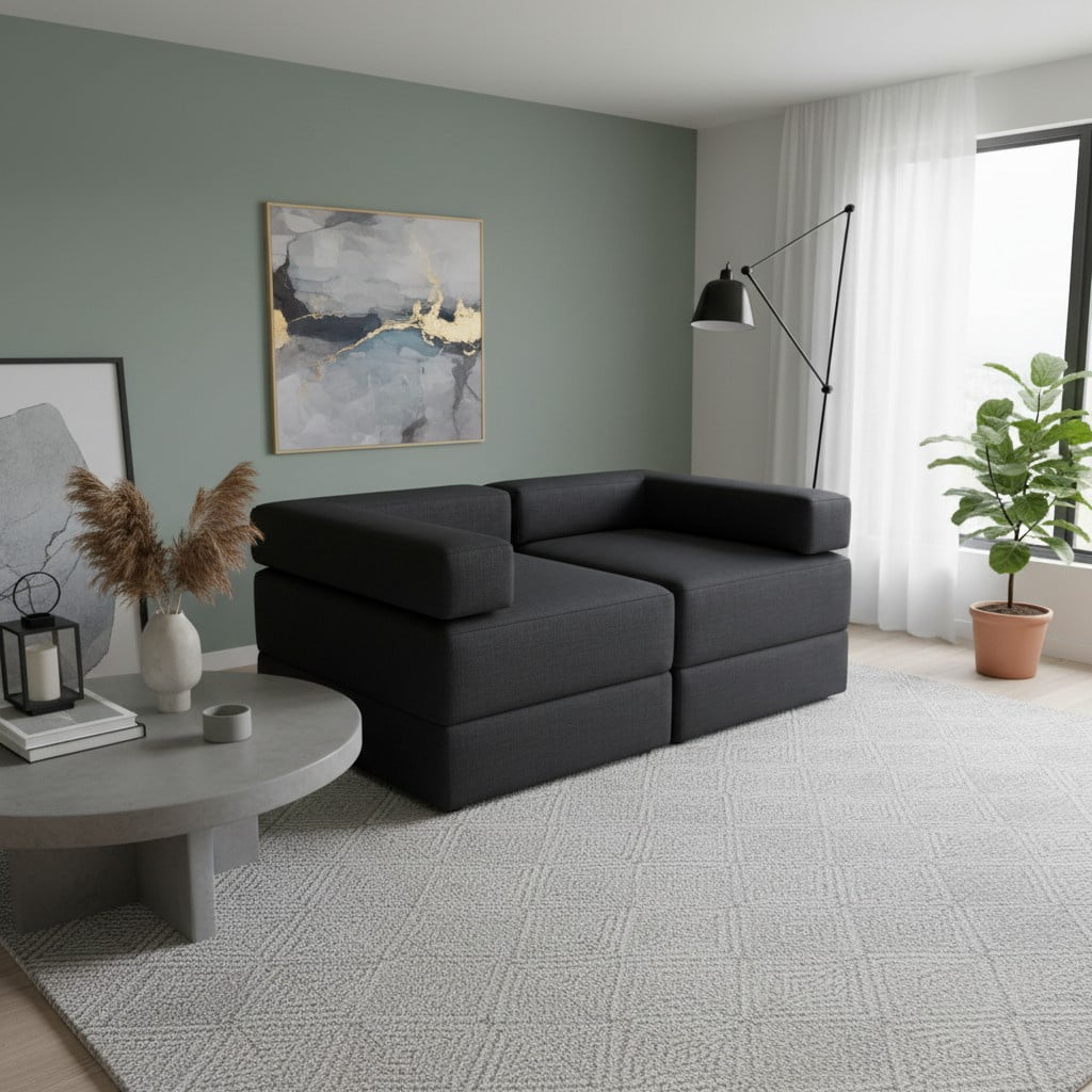 Diseños Valestrini - Sofa Cama Arkos Dos Cuerpos En Lino Negro