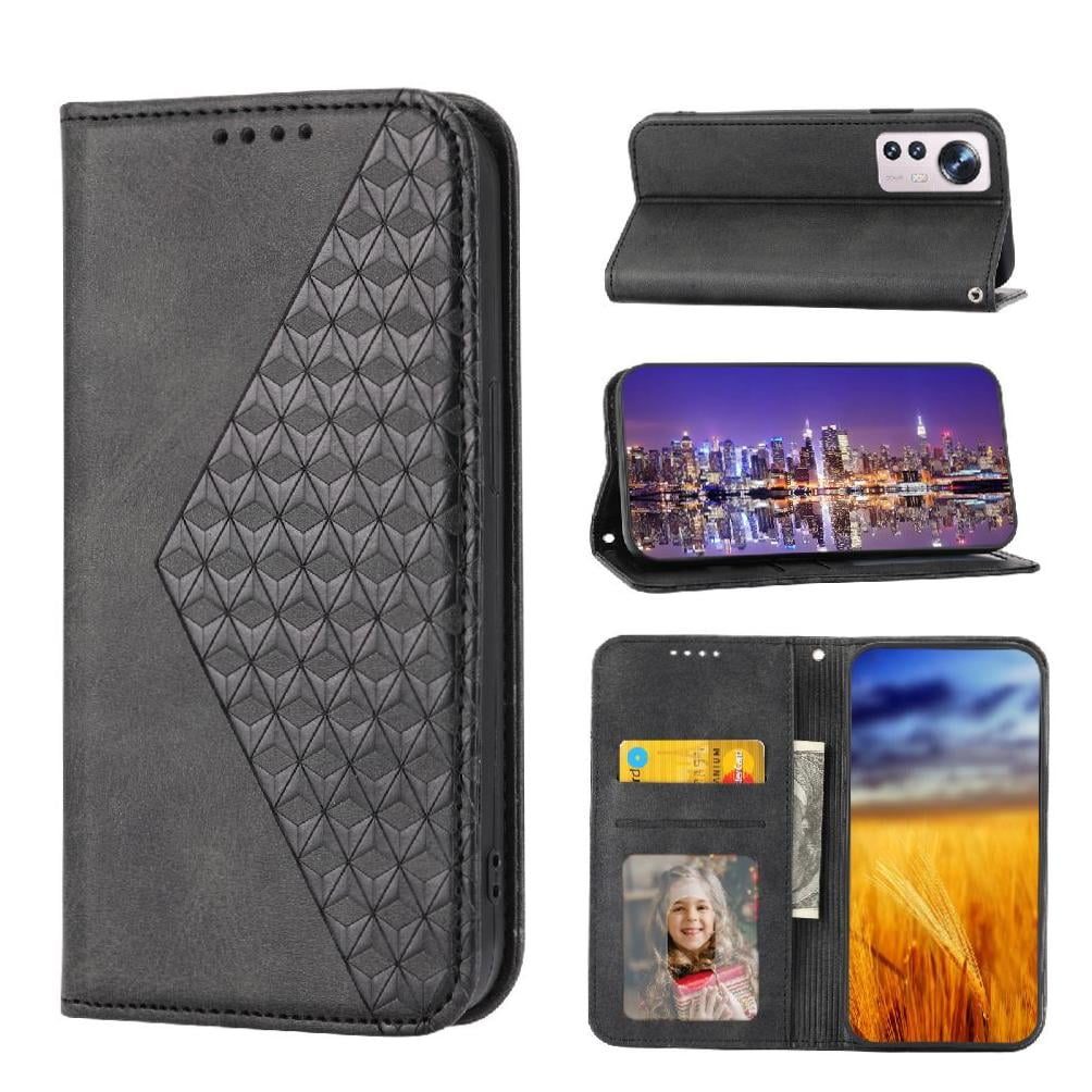 Funda Flip Foxdock Para Xiaomi 12 Pro , Estilo Billetera Con Diseño Rombo, Correa De Mano Y Soporte, Uso Diario
