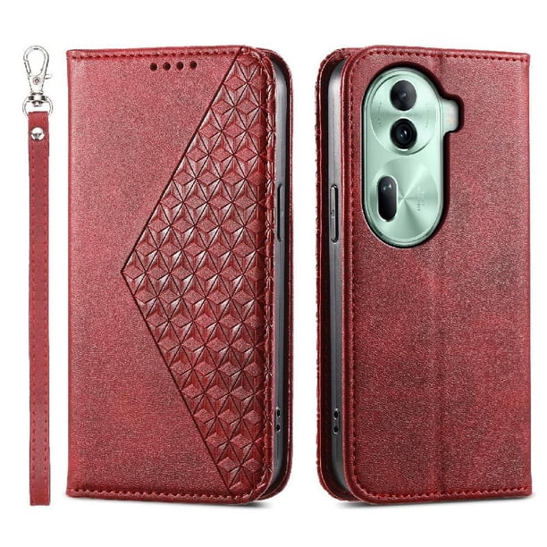 Funda Flip FOXDOCK para OPPO Reno 11 5G , Estilo Billetera con Diseño Rombo, Correa de Mano y Soporte, Uso Diario