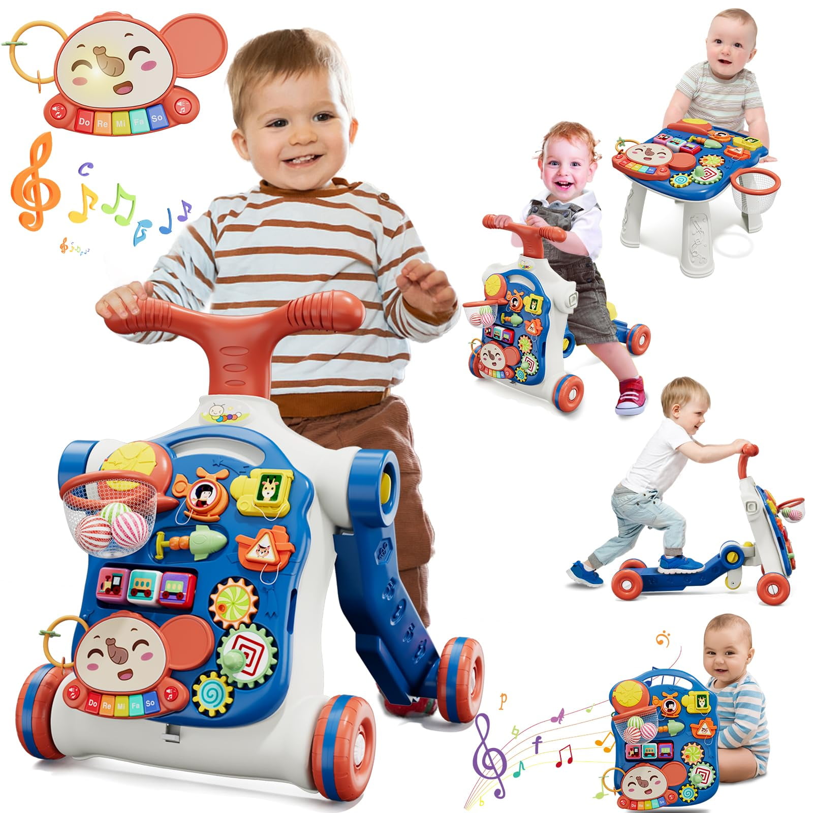 Push Walkers Qdragon 5 En 1 Para Bebés De 12 Meses O Más, Color Azul Marino