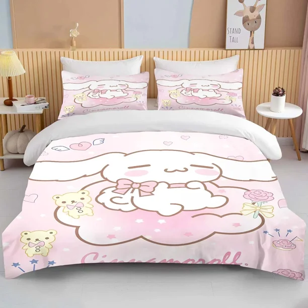 Kawaii Sanrio Cinnamoroll Printed Bedding Set Duvet Cover 1 Duvet Cover 2 Pillowcases Adult and Children Bedding Set Luxury Gift Bed Sheets