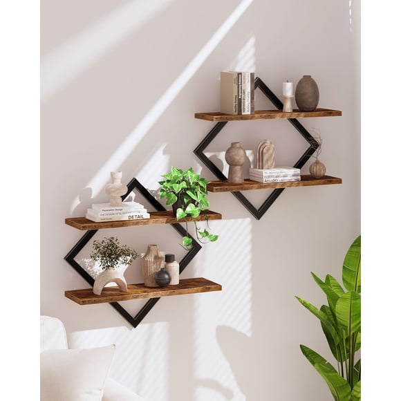Estantería Flotante De 2 Niveles Para Montar En La Pared Rústica Marrón