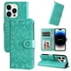 thumbnail image 5 of Funda tipo cartera FOXDOCK para iPhone 15 Pro , diseño girasol en relieve, cuero PU, cierre magnético, soporte y tarjetero, 5 of 5