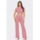 thumbnail image 1 of Conjunto De Top De Manga Corta Y Pantalón Largo Acampanado Con Cuello Redondo Detalle Torcido Y Canalé Jaspeado Color Malva (para Mujer), 1 of 5