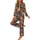 thumbnail image 4 of INSPIRE CHIC Conjunto de Pijama Floral de Satén para Mujer, Manga Larga, Abotonado, con Solapa Muescada para Otoño Invierno M Negro, 4 of 5