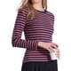 thumbnail image 1 of INSPIRE CHIC Camiseta Casual de Algodón de Manga Larga con Cuello Redondo y Ajuste Ceñido a Rayas para Mujer, Regreso a Clases, Raya Rosa, Talla S, 1 of 6