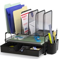 Simple Houseware - Organizador De Escritorio Simple Para Artículos Del Hogar De Malla Con Cajón Negro