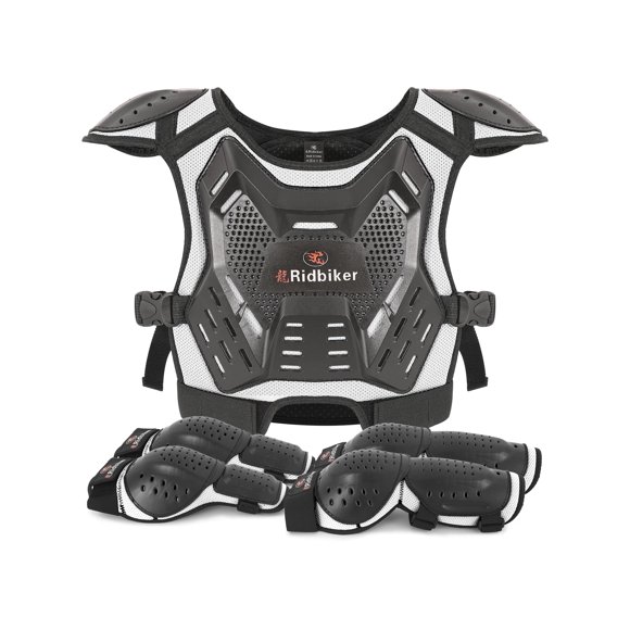Equipo de Motocross RIDBIKER para Niños: Chaleco de Protección y Protectores (Blanco)