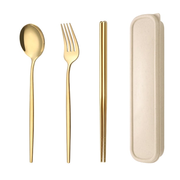 Juego de cubiertos portátiles de 3 piezas, palillos, tenedor y cuchara con estuche de viaje