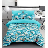 Casadeliacl - Cubrecama 5D Quilt De Verano 1.5 Plaza Tiernos Diseños Tf Celeste Delfines