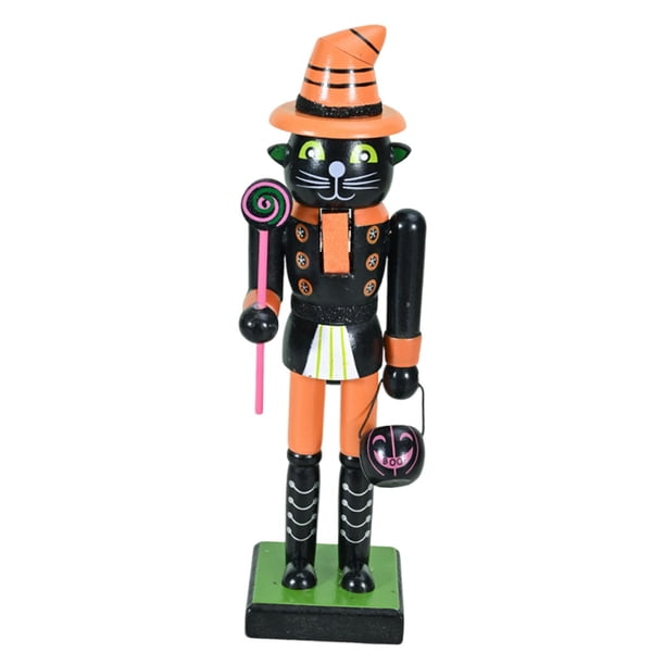 Nutcracker Figura Escultura Puppetero Soldado Artesanía de Madera Adorno Festivo con Estilo Clásico Adecuada para Regalos Decoración de Mesa Y Fiestas Gato negro