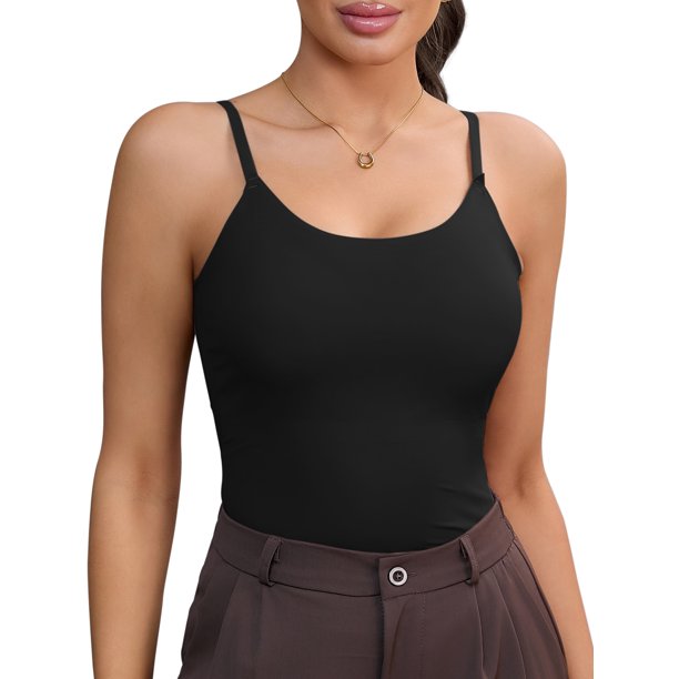 INSPIRE CHIC Camisola Moldeadora de Control de Abdomen de Seda de Hielo para Mujer con Sujetador Incorporado Negro M