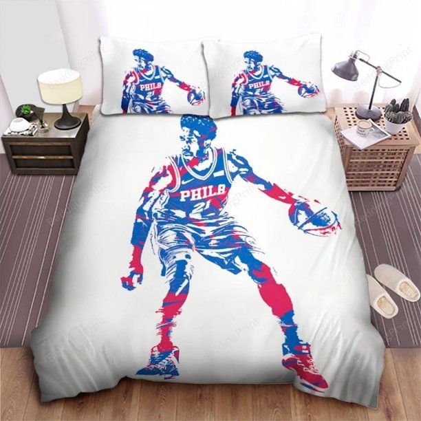 Joel Embiid In Signature Philadelphia ers Colors Quilt Duvet Cover Set3-Piece Bedding Set