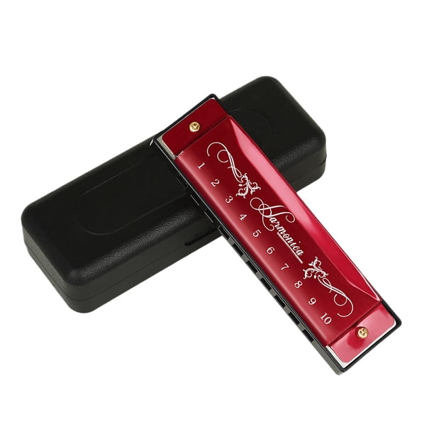 Armónica de órgano bucal, regalos, armónica de lujo, 10 agujeros, 20 melodías, tecla C para puesta en escena en casa, hombres, niños, jugadores , Rojo