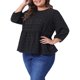 thumbnail image 4 of Agnes Orinda Blusa Peplum con Volantes y Cintura Fruncida de Manga 3/4 para Mujer Talla Grande 4X Negro, 4 of 6