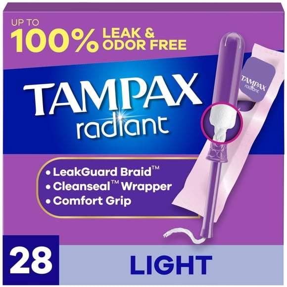 Tampones Tampax Radiant Light Absorbency, sin perfume, 28 unidades