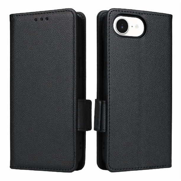 Funda Cartera para iPhone 16E Tapa Flip con Ranuras y Soporte Negro
