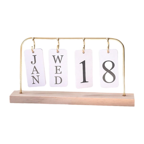 Calendario Plegable De Madera Con Visualización De Mes Y Día, Calendario De Escritorio De Pie Para Decoración De Habitaciones, Dorado