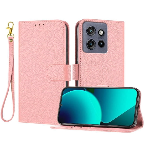 Funda Cartera para Motorola Moto Edge 50 NEO Tarjetero Soporte Magnético y Correa Rosa