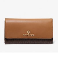 Billetera Michael Kors Cartera Triple Grande Con Charm Jet Set Para Mujer Café/Amarillo Talla Única Firma Mk