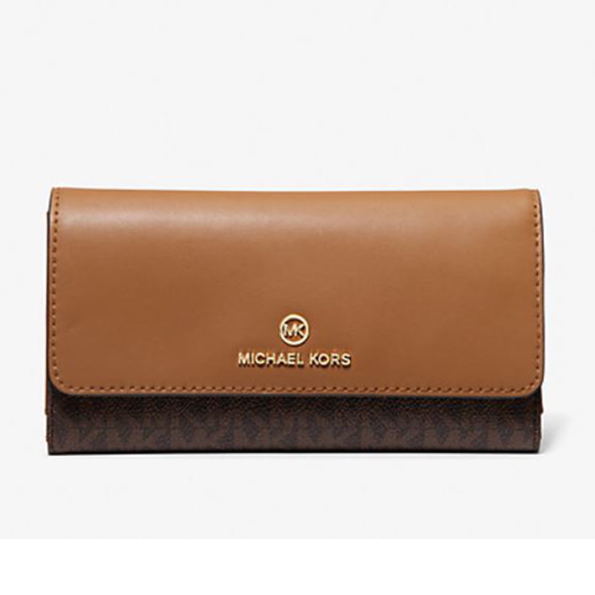 Billetera Michael Kors Cartera Triple Grande Con Charm Jet Set Para Mujer Café/amarillo Talla Única Firma Mk