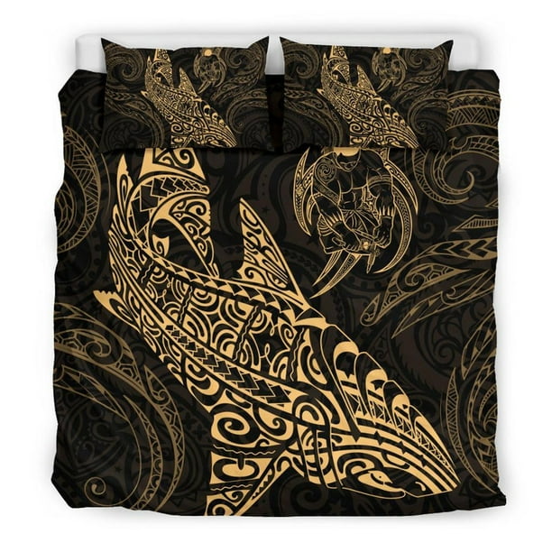 Juego de funda nórdica Shark Polynesian - Polynesian Tattoo Gold